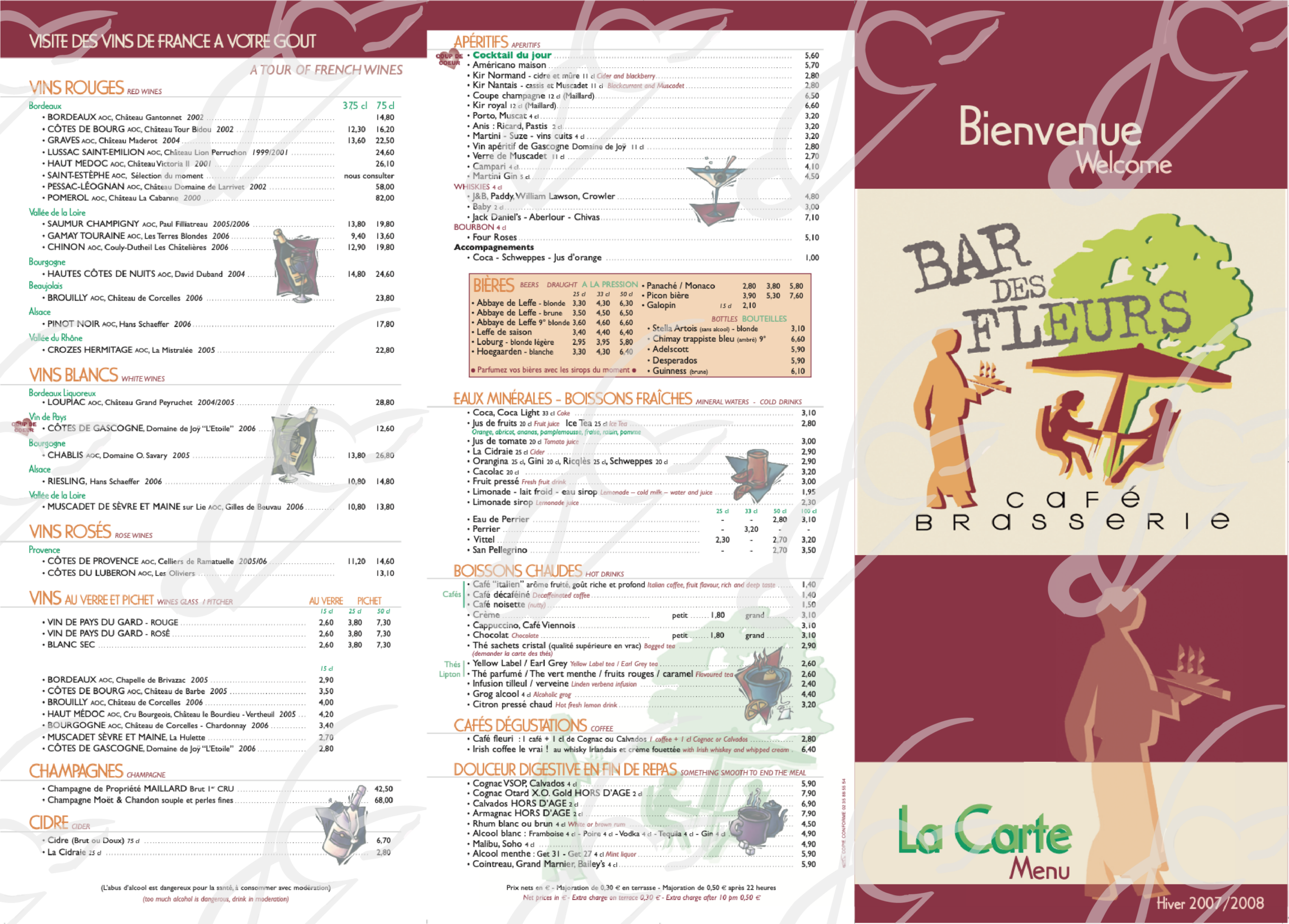 carte de Bar des fleurs