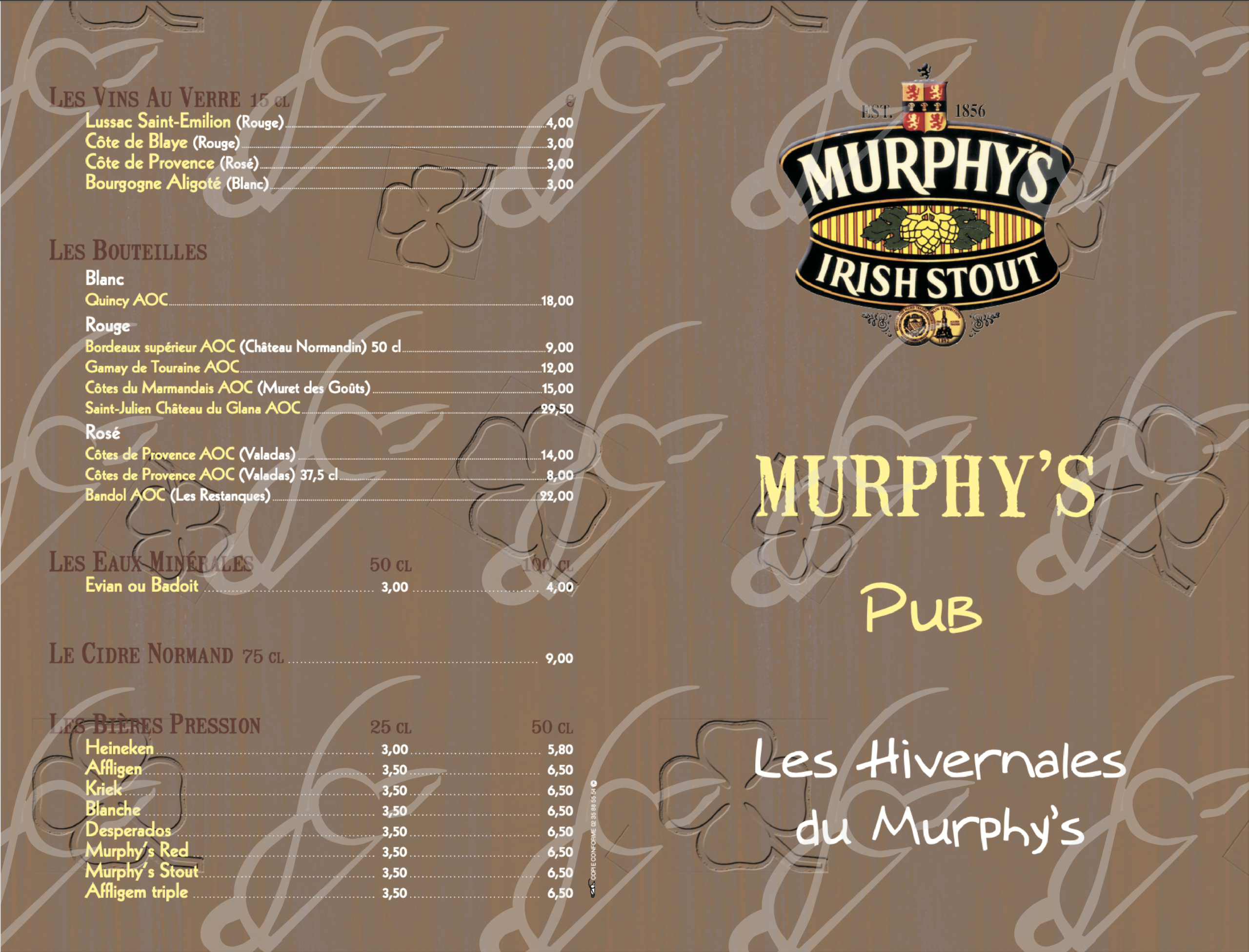 carte du restaurant Murphys
