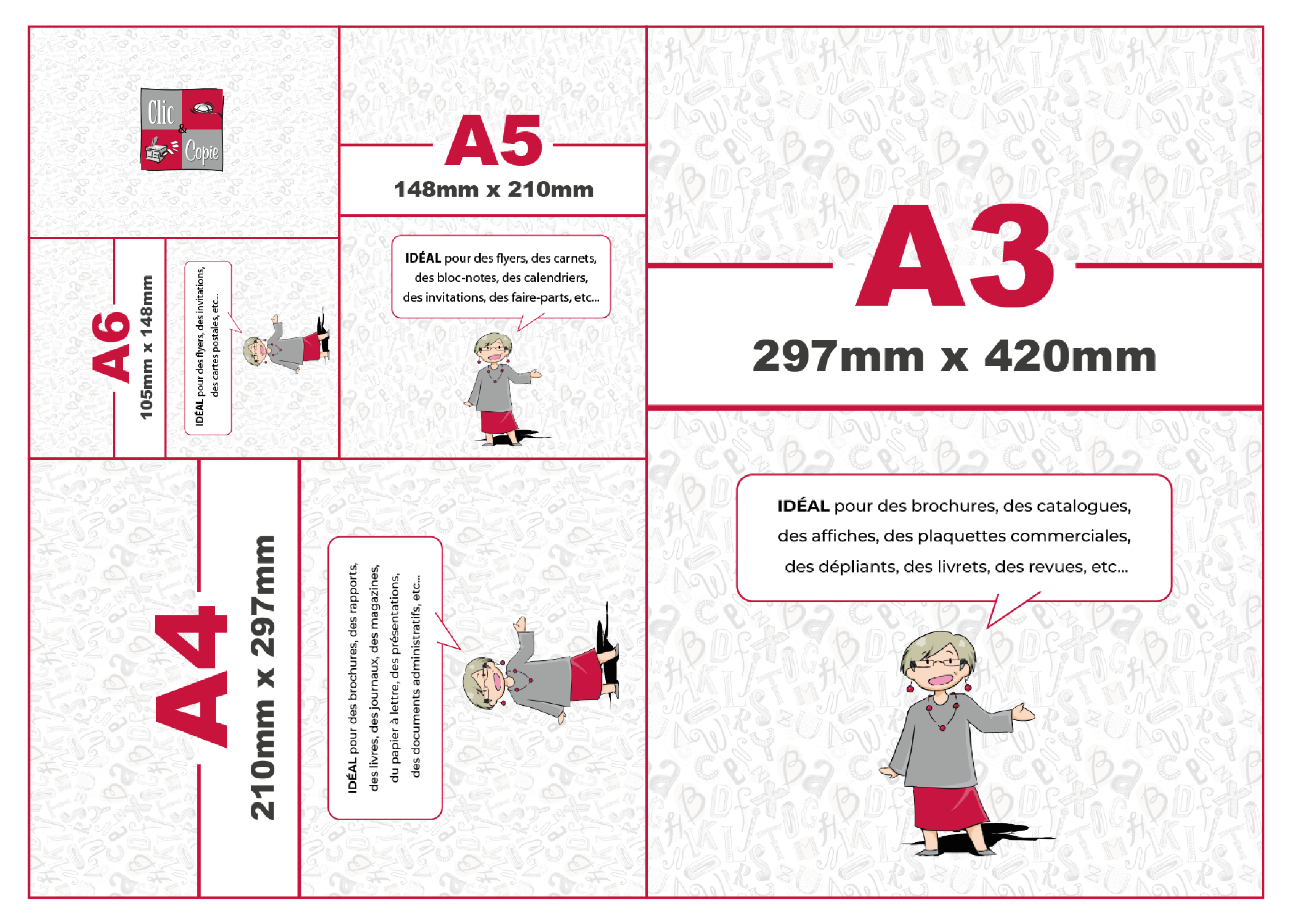 Comparatif des formats de papier A6 à A3